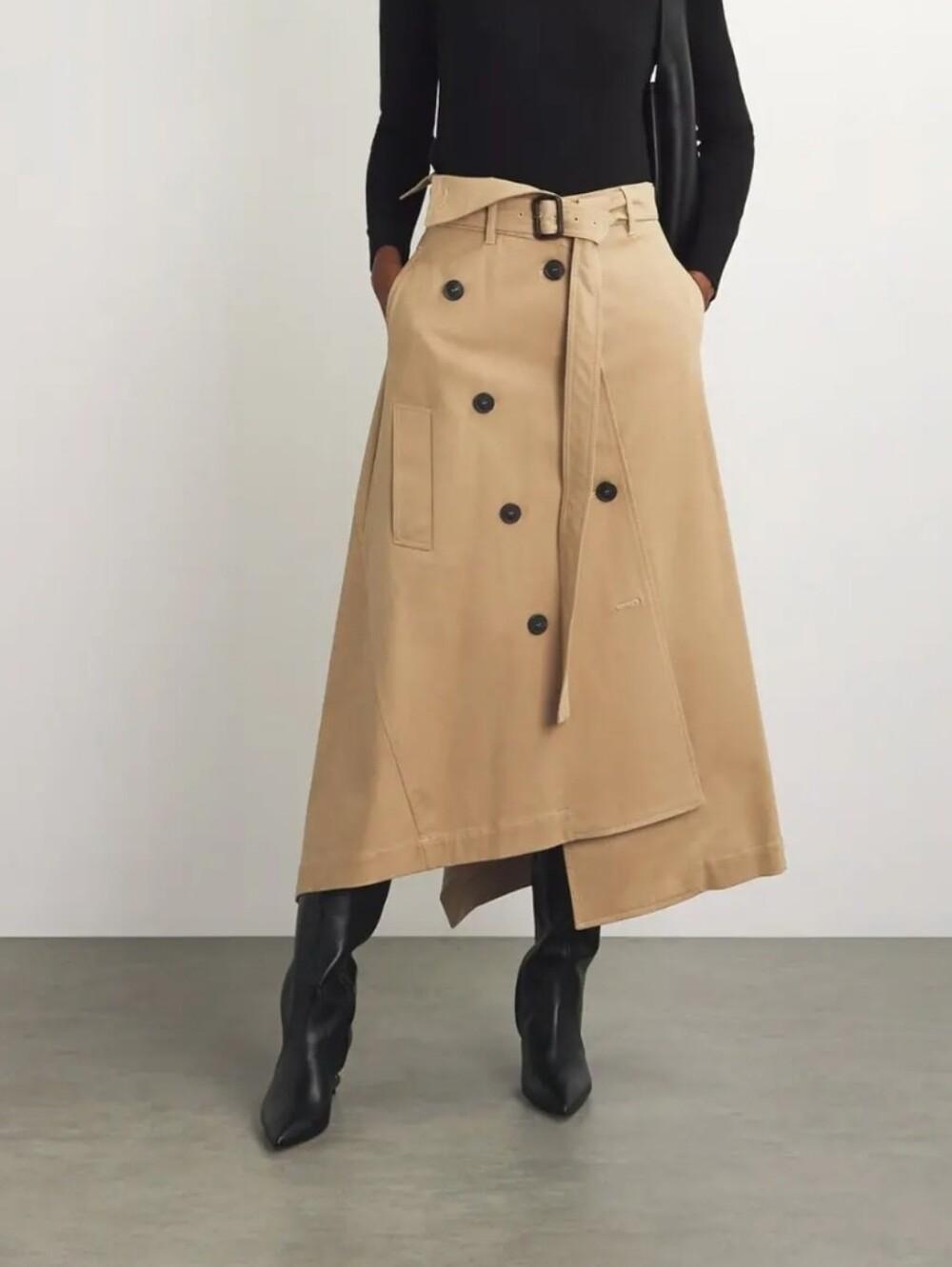 WEEKEND MAX MARA High-Waist Trench Wrap Midi Skirt in Tan
